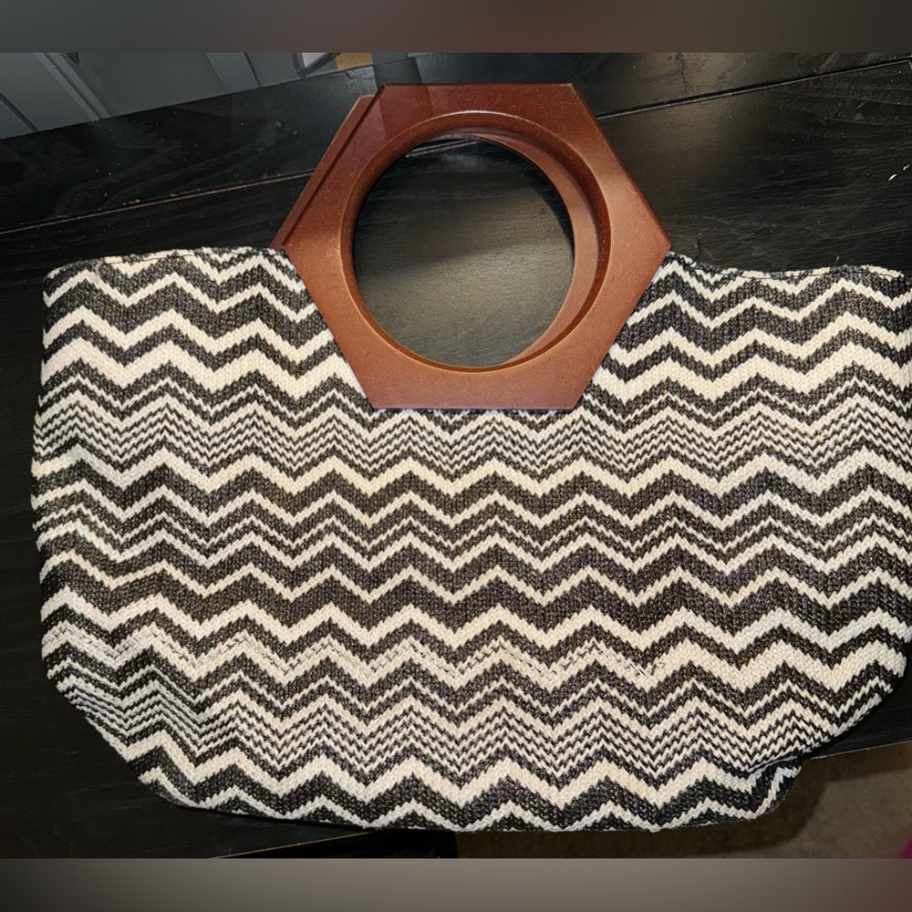 Vintage Chevron Satchel with Wooden Handle